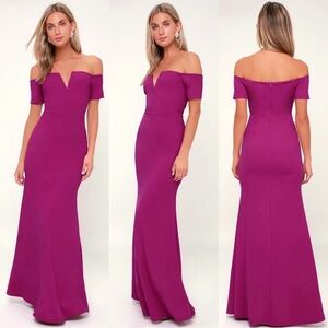 Lulu's Lynne Off-Shoulder Magenta Maxi Dress